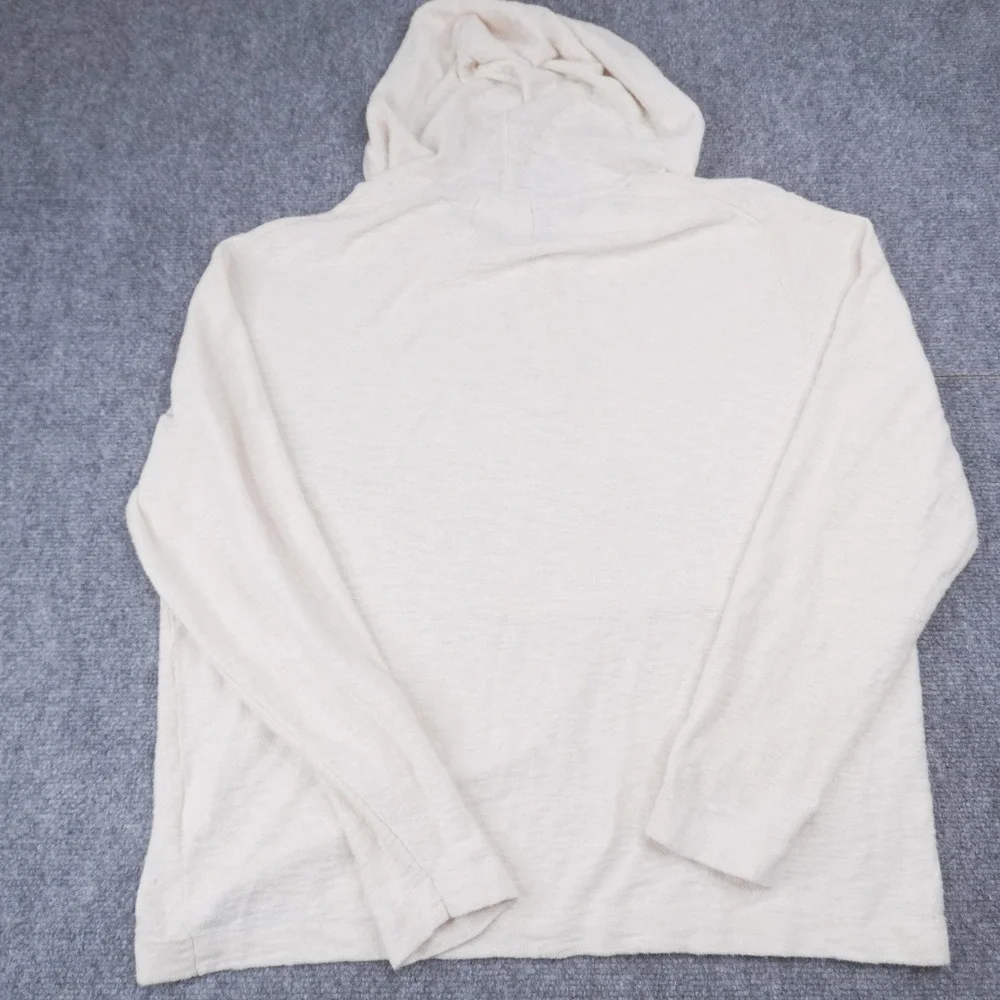 Charleston Threads Henley Hoodie Men Large Cream Linen Cotton Blend Knit Sweater